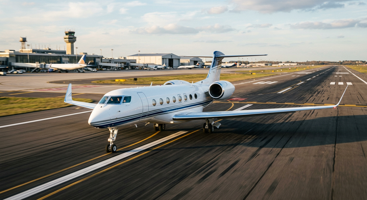 Corporate jet on runway